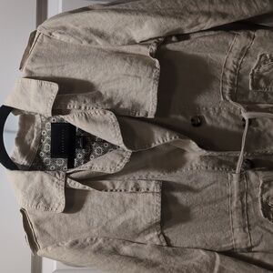 Khaki 3/4 sleeve linen blazer